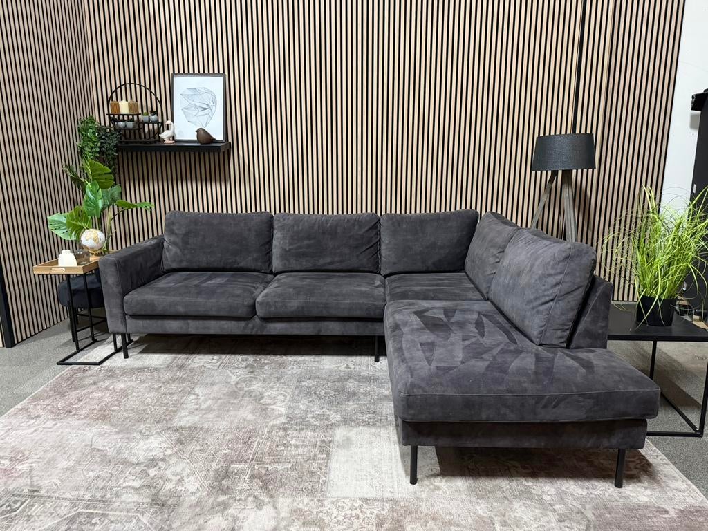 “GRATIS LEVERING” Prachtige velvet hoekbank 250x195, Velvet,zwart, zgan, fluweel, Hoekbank, Ophalen of Verzenden, Zo goed als nieuw
