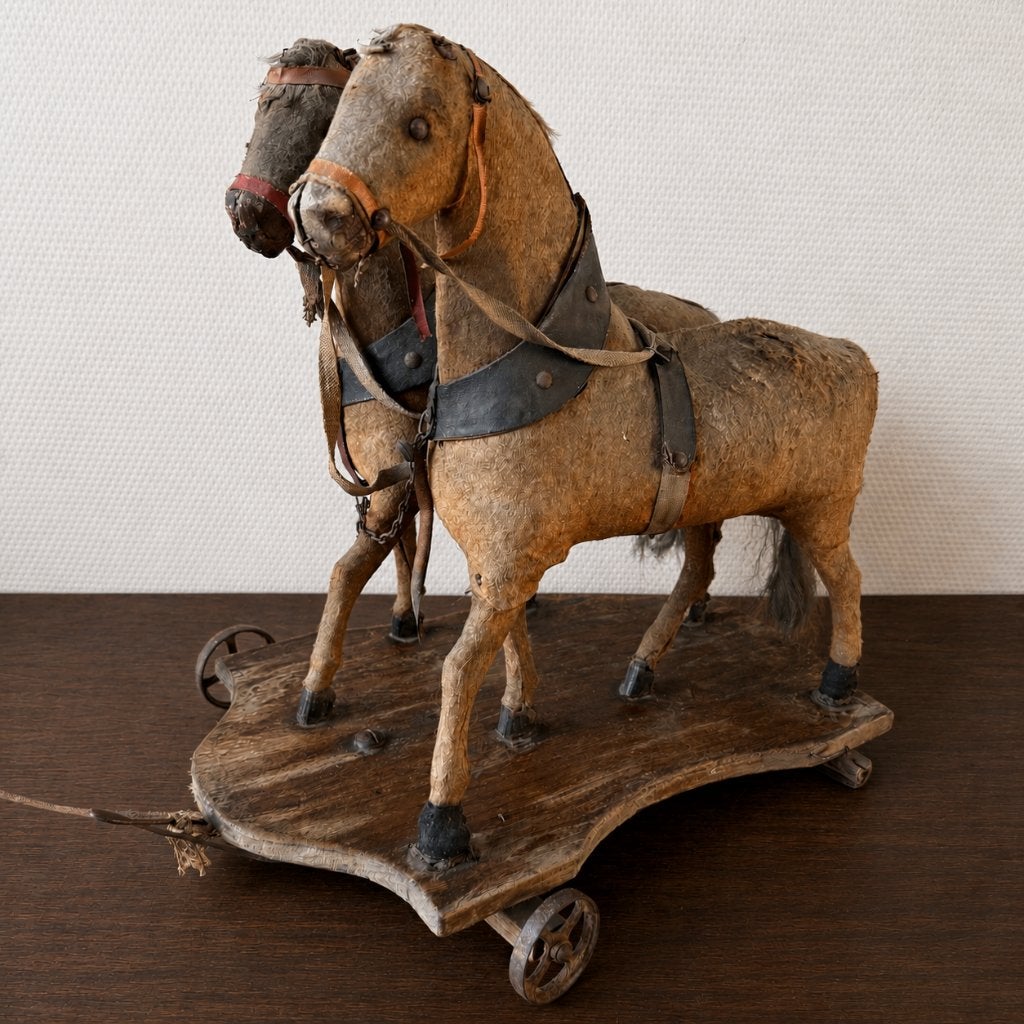Antieke Victoriaanse Speelgoed Trekpaarden 19e Eeuw Brocante, Antiek en Kunst, Antiek | Speelgoed, Ophalen