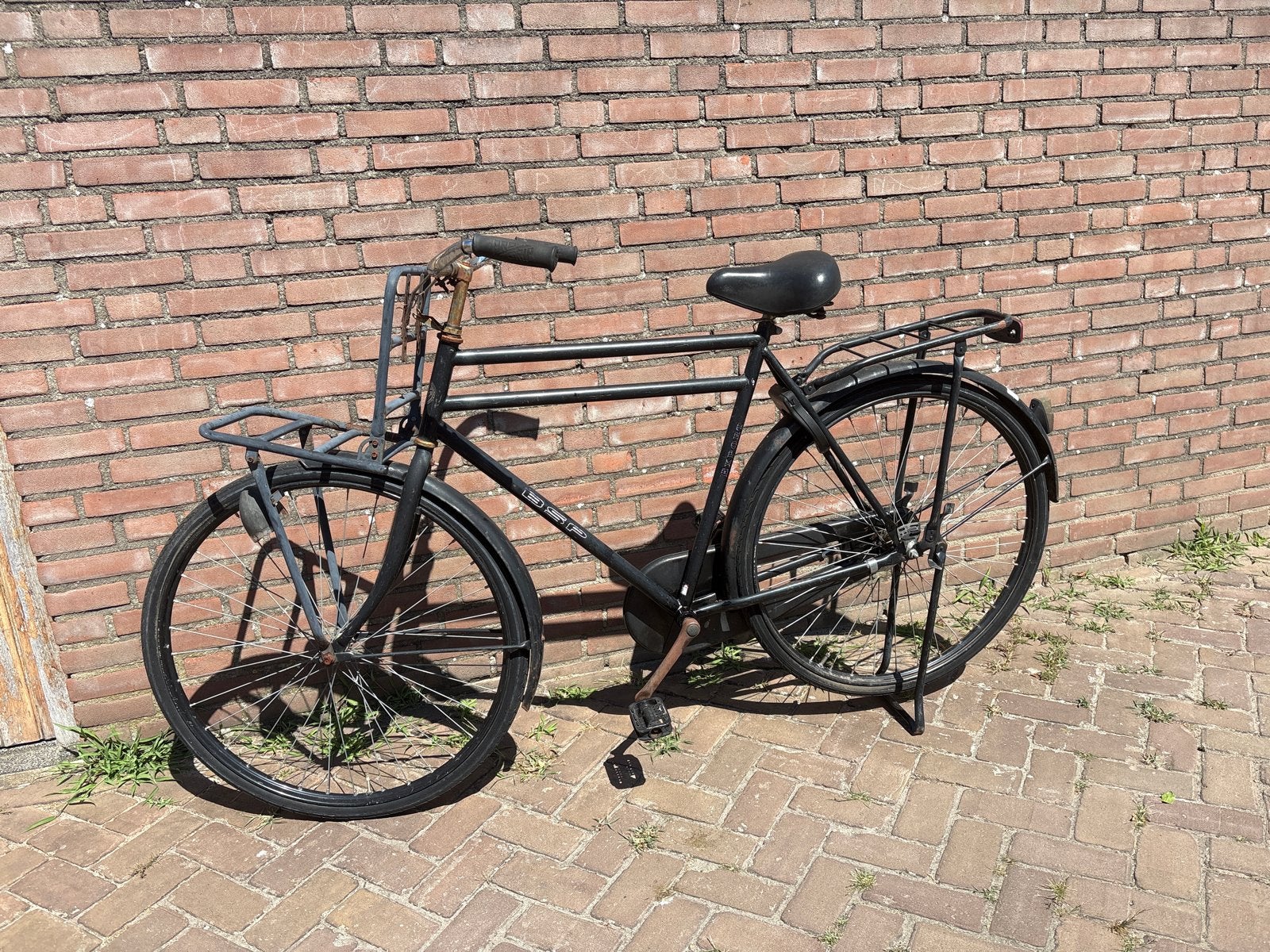 Vintage Zwarte Transportfiets met Voordrager, Overige merken, Terugtraprem, Gebruikt, Ophalen of Verzenden