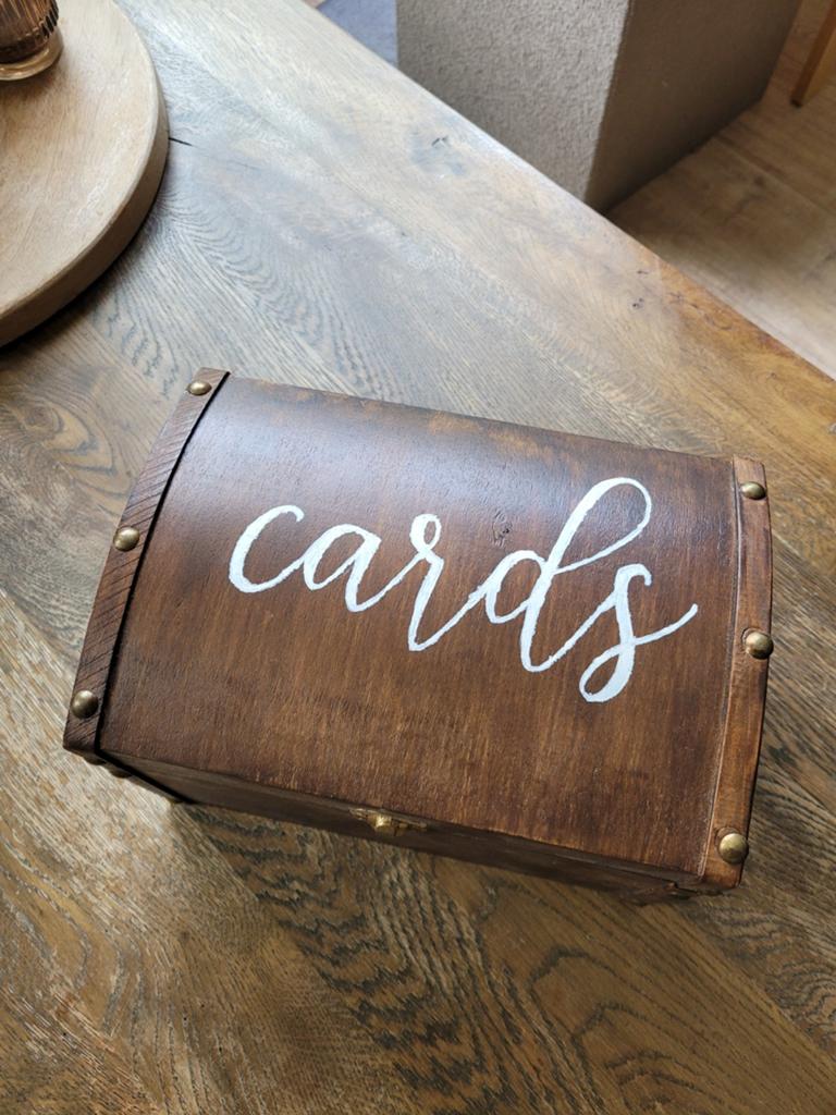 Houten kaartenbox met 'cards' opdruk, Overige houtsoorten, Minder dan 50 cm, Minder dan 50 cm, Ophalen of Verzenden