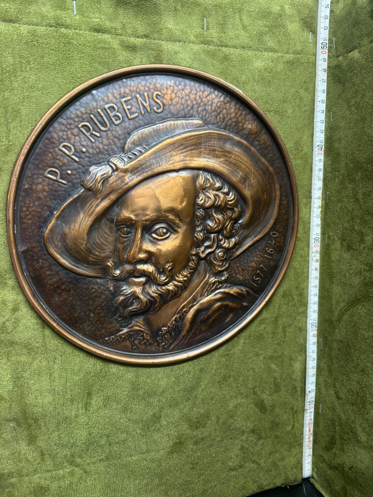Groot koperen wandbord P.P. Rubens 1577–1640 – reliëf 33 cm, Antiek en Kunst, Ophalen of Verzenden