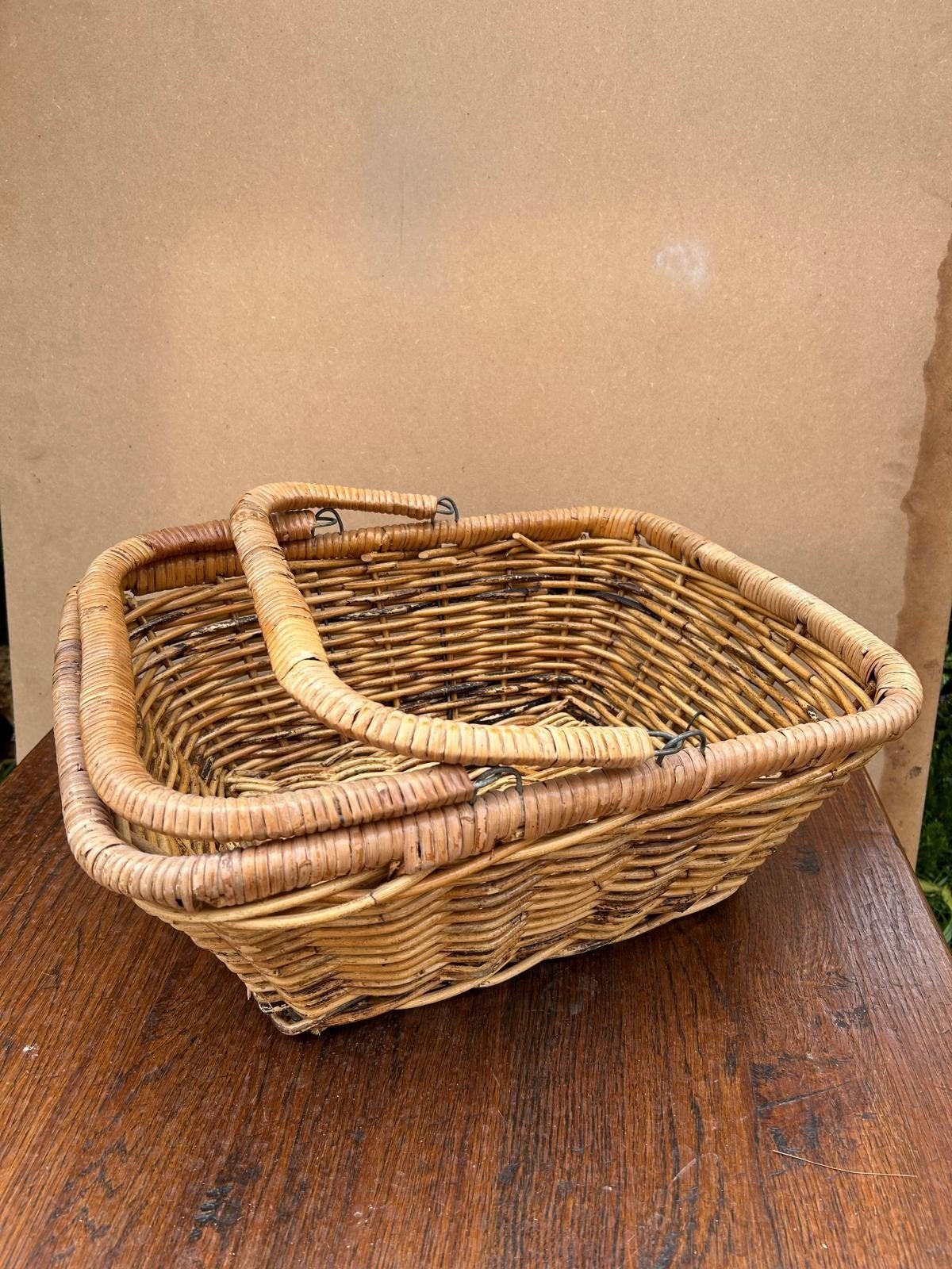 Vintage rieten mand met handvat 50x38x20cm, Ophalen of Verzenden