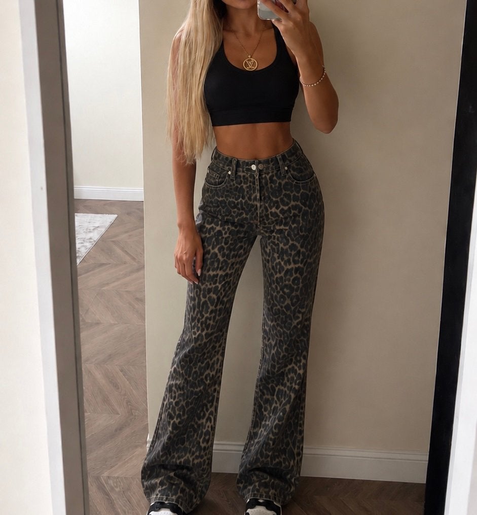 Beaustore High Waisted Leopard Jeans (TALL), Overige kleuren, Nieuw, Ophalen of Verzenden, Maat 34 (XS) of kleiner