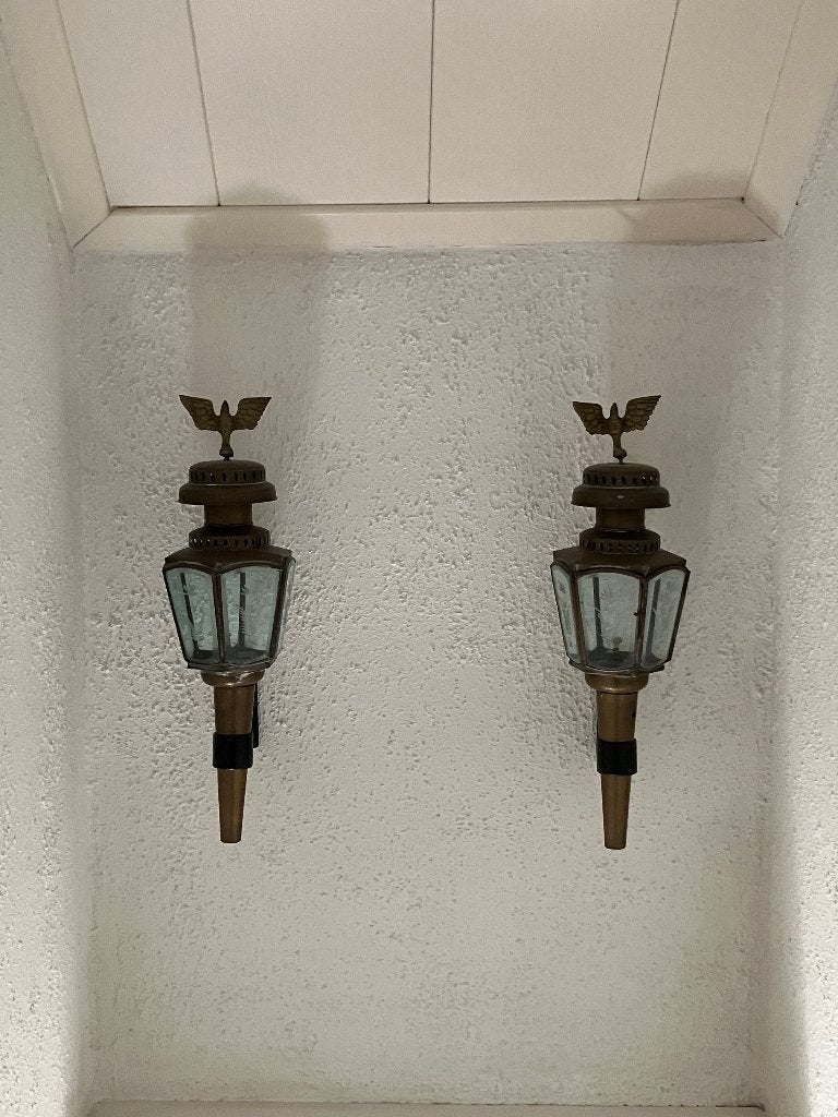 2 antieke wandlamp, koetsierslamp met adelaar, Antiek en Kunst, Ophalen