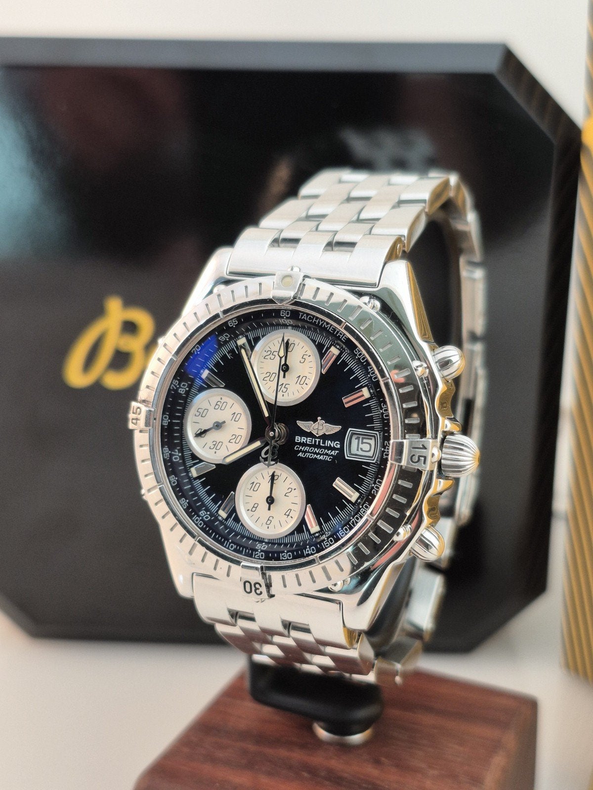 Breitling Chronomat A13350 – zwarte wijzerplaat, Ophalen of Verzenden, Staal, Breitling