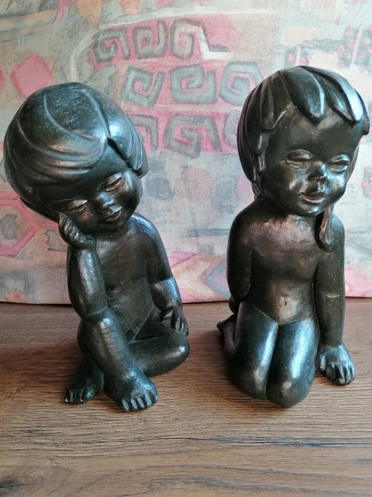 gipsbeeldjes jongen en meisje, Verzamelen, Beelden en Beeldjes, Ophalen of Verzenden, Zo goed als nieuw, Mens