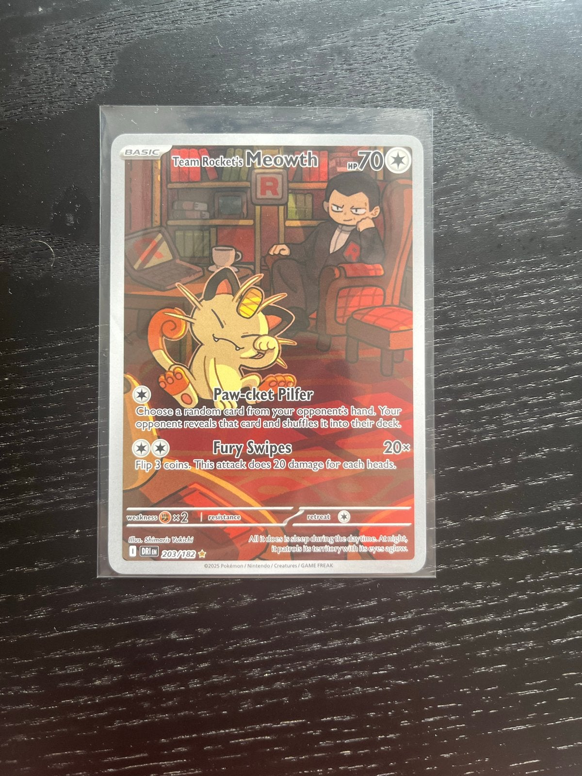 Meowth 203/182 - Destined Rivals - Pokémon Kaart, Ophalen of Verzenden, Zo goed als nieuw, Losse kaart, Foil