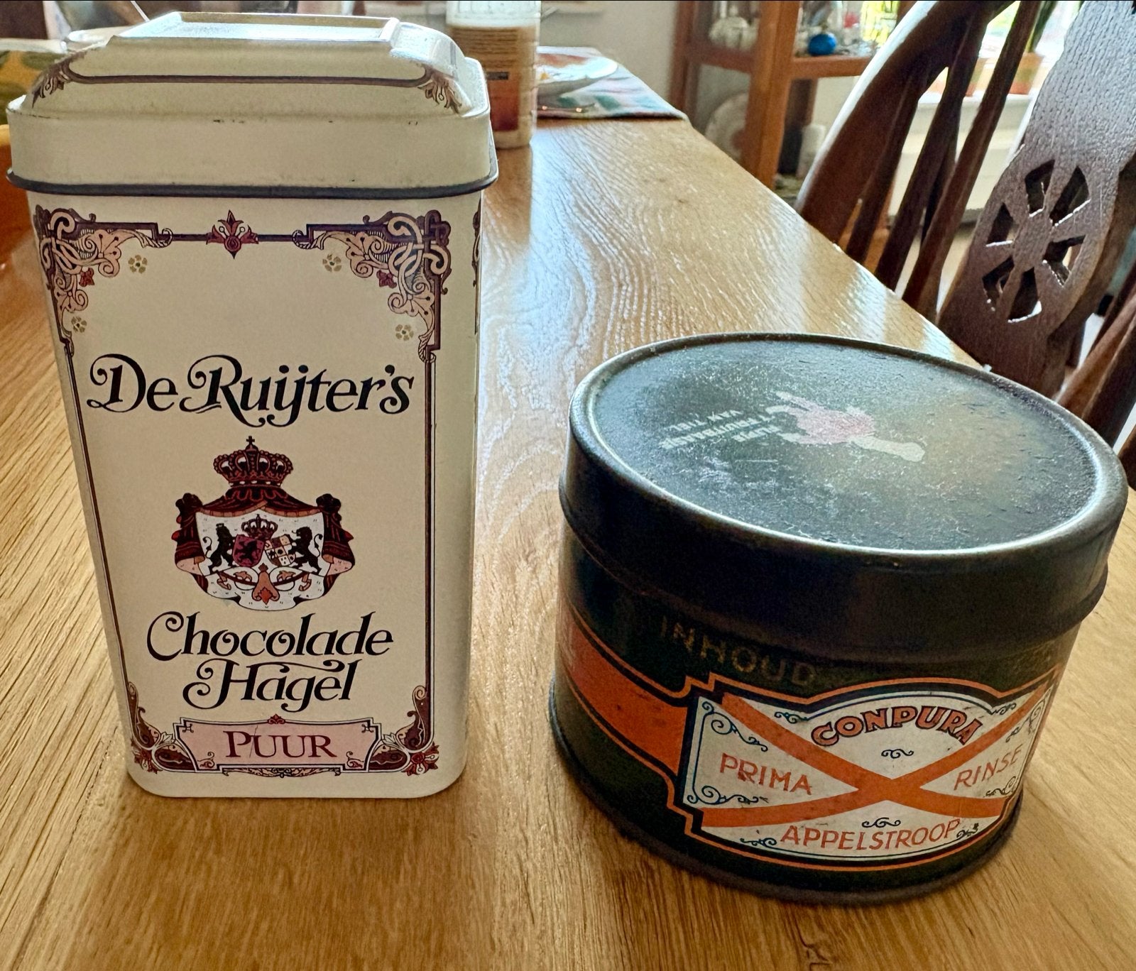 Vintage blikken: De Betuwe en P. de Ruijter & Zn, Verzamelen, Blikken, Ophalen of Verzenden, Gebruikt, Overige, Overige merken