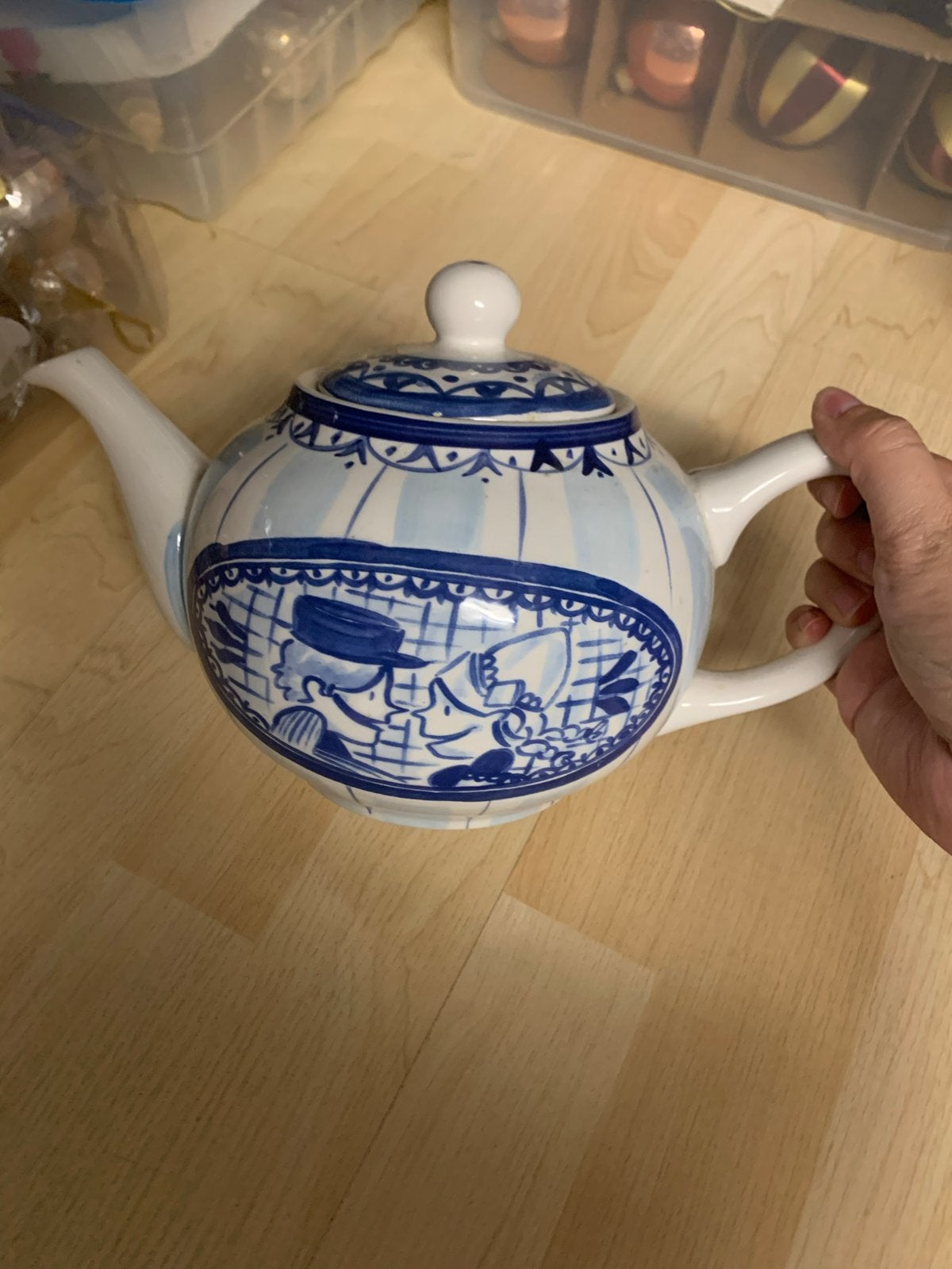Blond Amsterdam Delfts blauw theepot en theelicht, Gebruikt, Keramiek, Ophalen of Verzenden, Delftsblauw