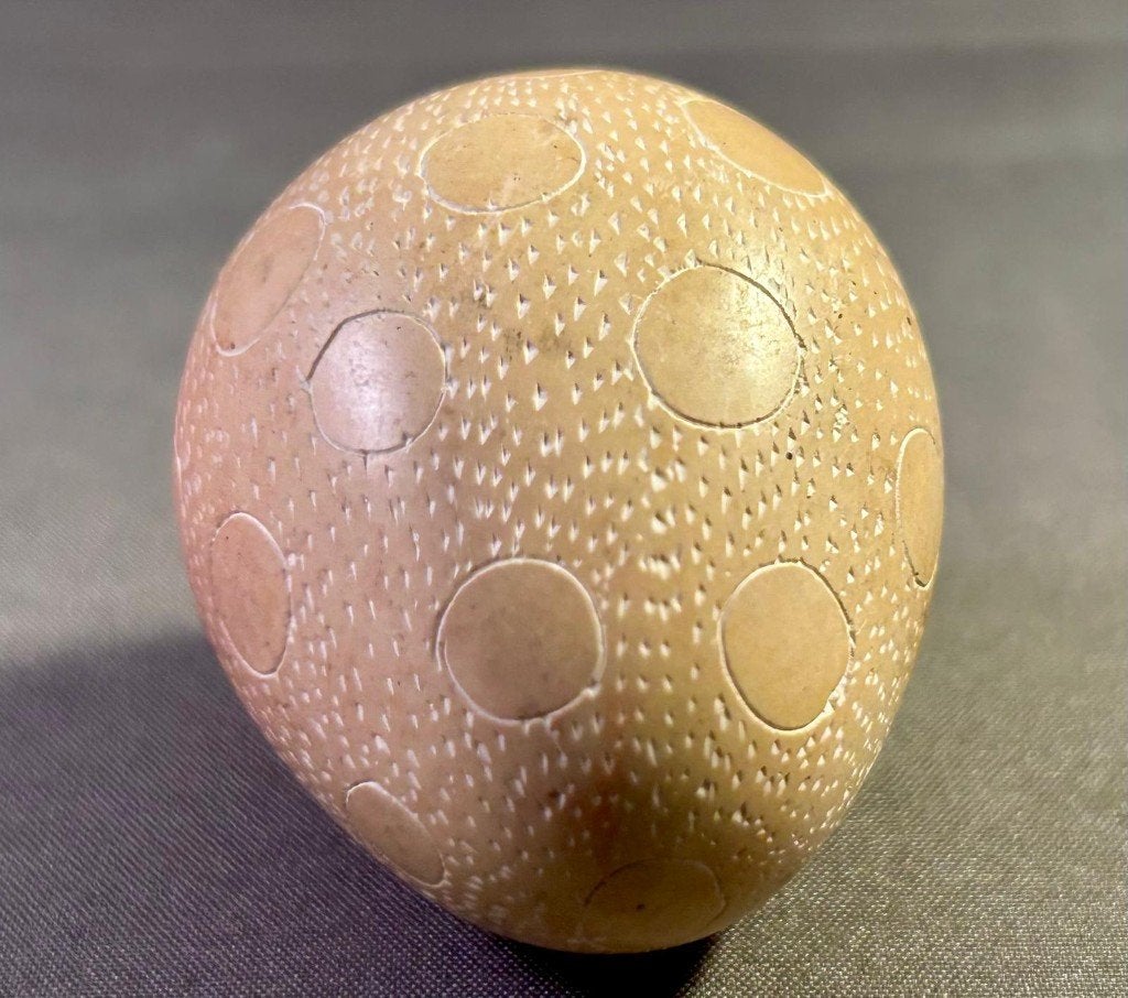 Vintage Bewerkt Ei Tagua Noot - Aboriginal Dot Art Cirkels, Ophalen of Verzenden
