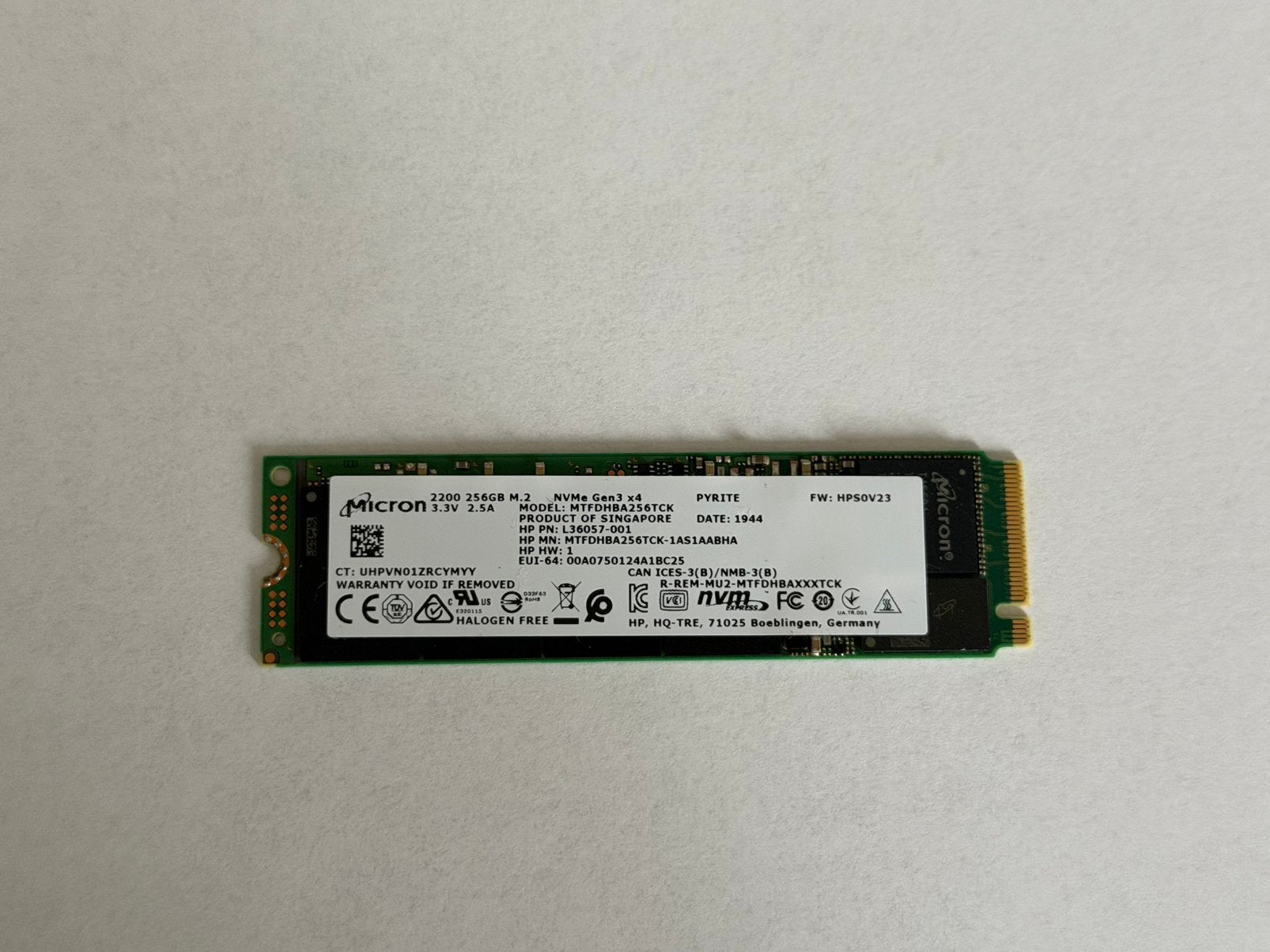 Micron NVMe 2200 M.2 256 GB SSD hard drive, Computers en Software, Harde schijven, Intern, Gebruikt, SSD, Ophalen of Verzenden