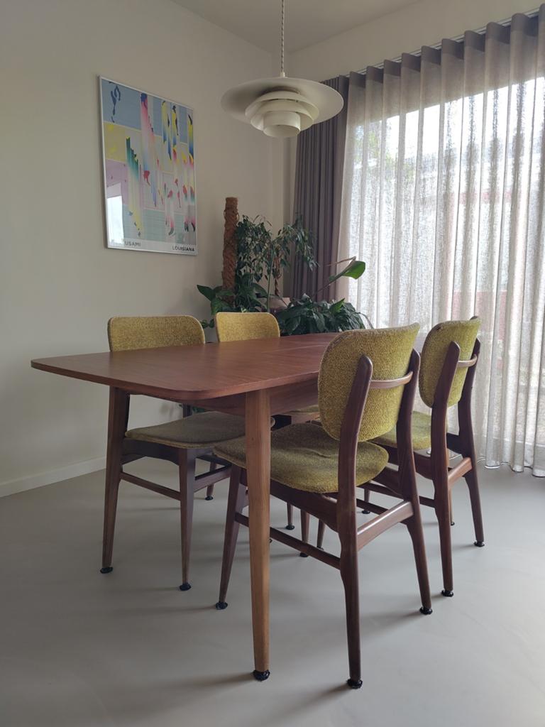 Vintage Deens Design Eettafel + 4 Stoelen (jaren 50/60), Huis en Inrichting, Tafels | Eettafels, Gebruikt, 50 tot 100 cm, 150 tot 200 cm