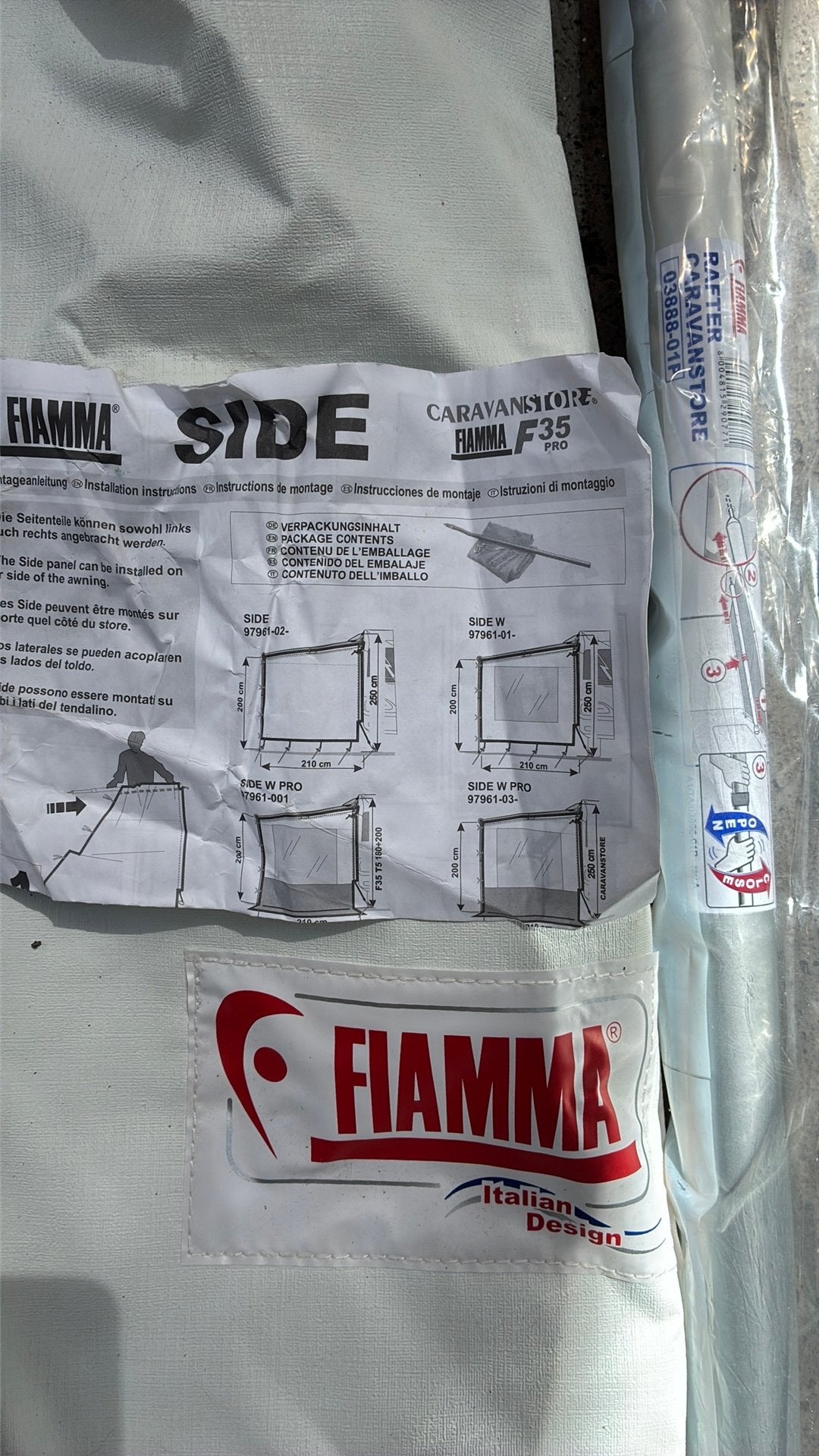 Te koop FIAMMA ZIJWAND 210 x 250, Ophalen, Nieuw