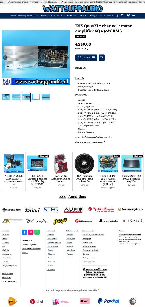ESX Q602Xi 2 kanaals / mono Hi-end versterker, Gebruikt, Audio-design, Am Breilingsweg 3, 76709 Kronau, Duitsland, Ophalen of Verzenden