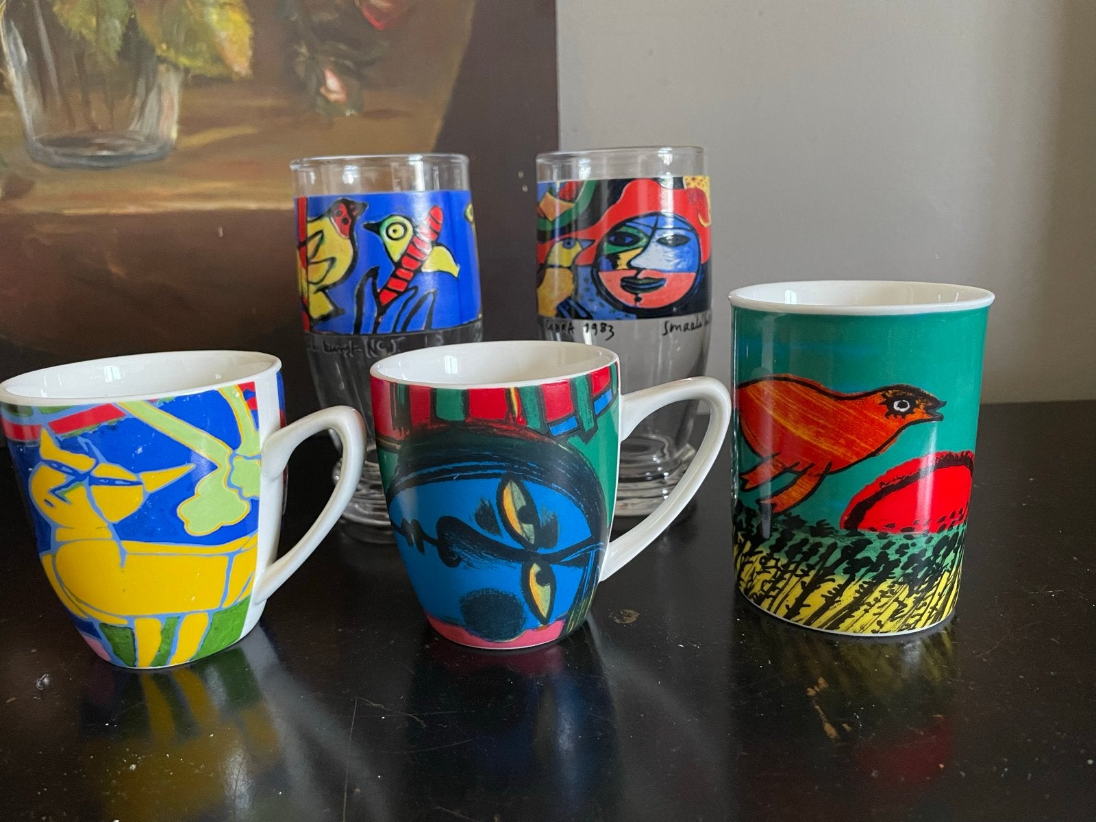 Set van 5 Corneille glazen en mokken - Kunstcollectie, Ophalen of Verzenden