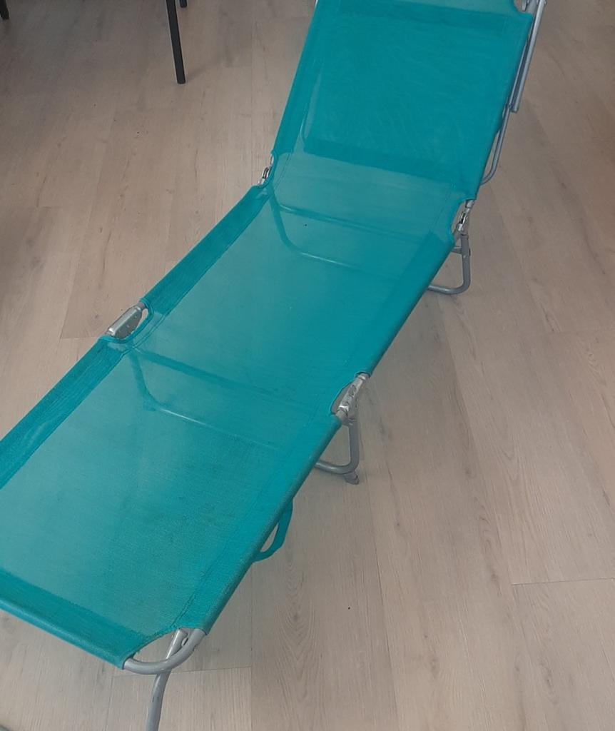Verstelbaar ligbed met zonnekap, aluminium frame., Ophalen, Gebruikt, Aluminium, Verstelbaar