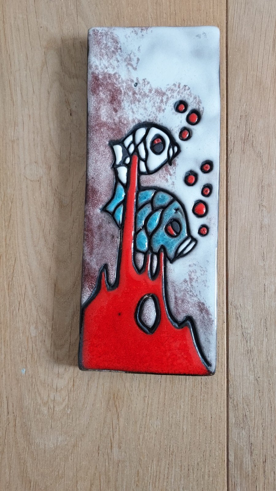 Ruscha Keramik 'Koralle' wandtegel met visdecor, jaren '60, Antiek en Kunst, Ophalen of Verzenden