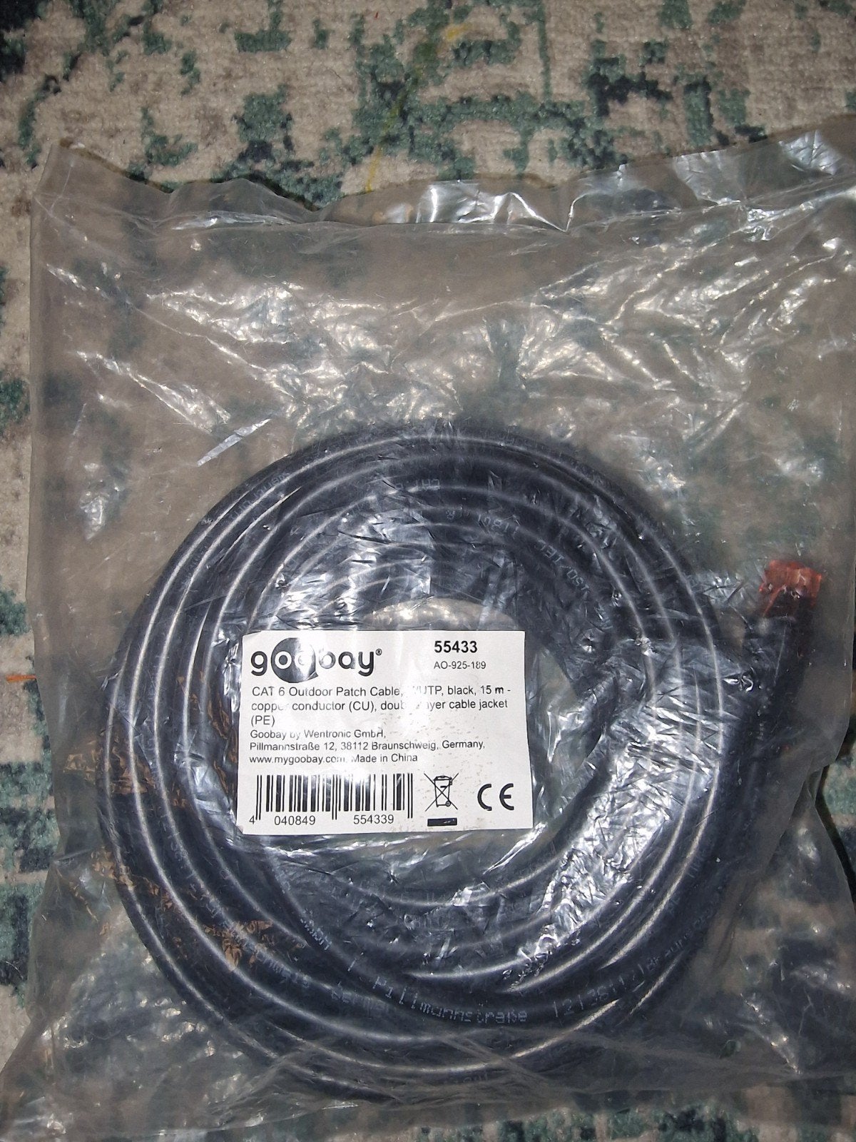 Goobay CAT 6 Outdoor Patch Kabel, 15m, Zwart, Ophalen of Verzenden, Nieuw