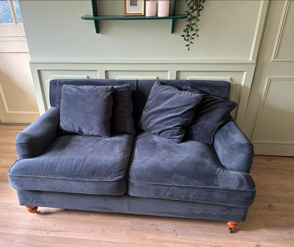 Made dot com bank antraciet velours - 2-zits, Ophalen, Gebruikt, Rond, 125 cm of meer
