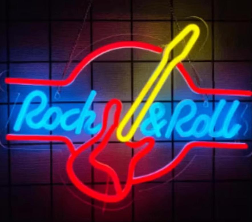 LED lamp neon stijl Rock and Roll (42x32cm), Ophalen of Verzenden, Nieuw, Lichtbak of (neon) lamp