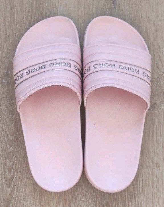 Björn Borg HARPER roze slippers met goude letters, maat 38, Kleding | Dames, Schoenen, Slippers, Ophalen of Verzenden, Zo goed als nieuw