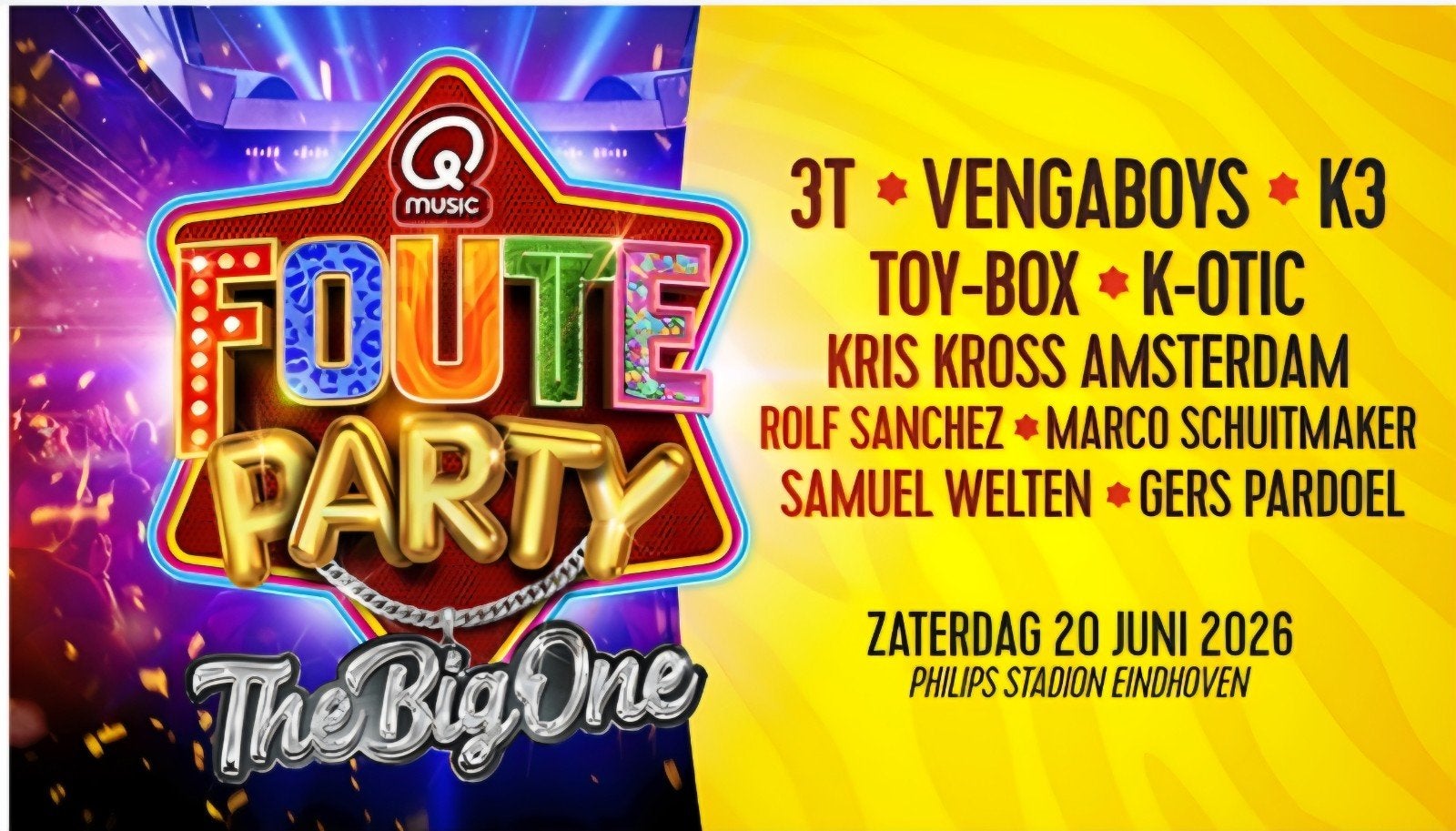 Te koop 2 golden circle tickets foute party XL Q music, Tickets en Kaartjes, Twee personen, Juni
