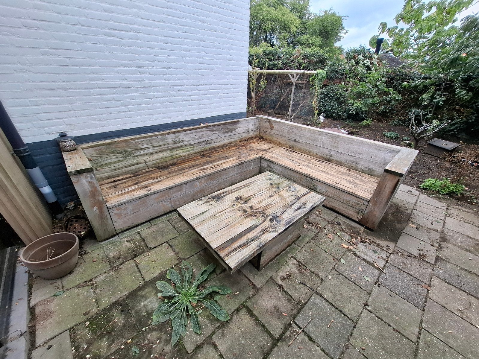 Steigerhouten loungebank 250x300 cm, Tuin en Terras, Ophalen, Gebruikt, Steigerhout, Loungeset