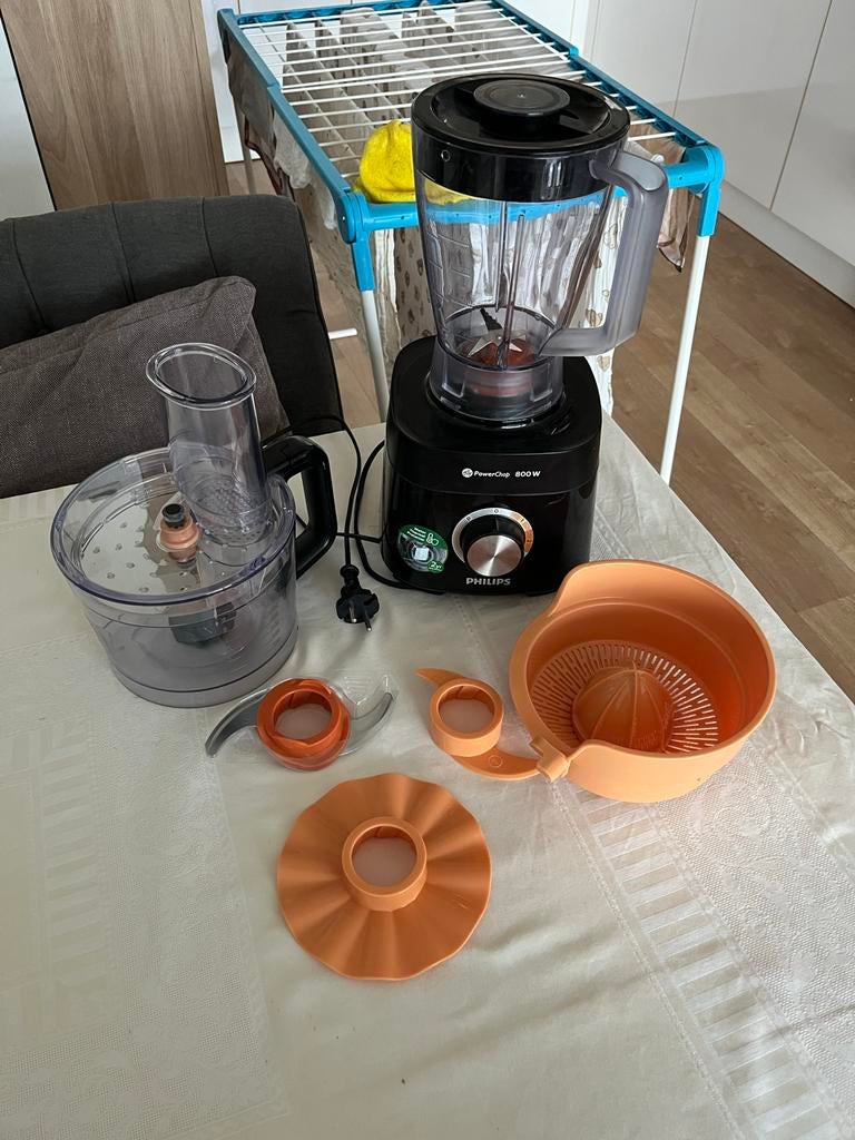 Philips PowerChop keukenmachine 800W, 1 tot 2 liter, Ophalen, Gebruikt, 2 snelheden