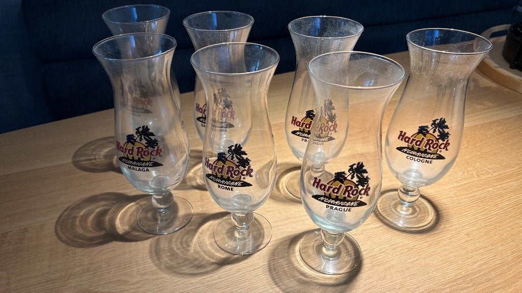 Hard Rock Cafe Hurricane glazen - diverse steden, Ophalen of Verzenden, Gebruikt, Overige typen