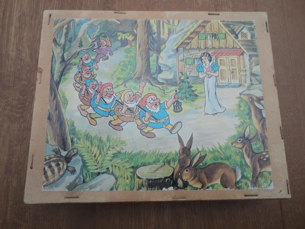 Mooie oude Disney blokkenpuzzel van Sneeuwwitje + 7 dwergen, Ophalen of Verzenden, Sneeuwwitje of Doornroosje, Gebruikt, Overige typen