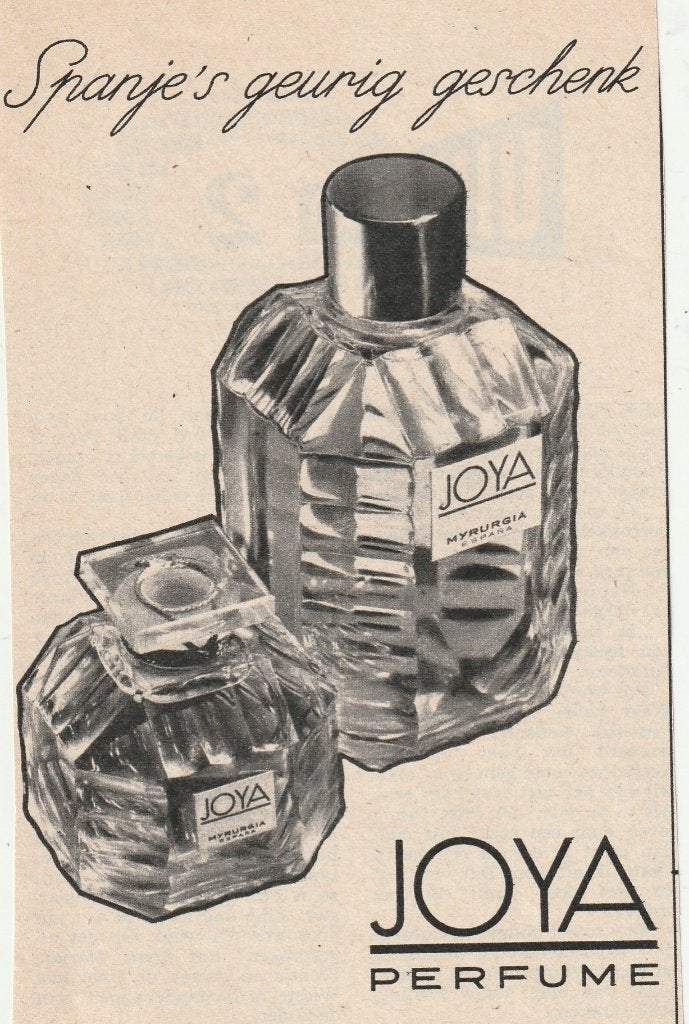 Retro reclame 1958 Myrurgia Maja Joya parfum flesjes, Verzamelen, Verzenden, Overige typen