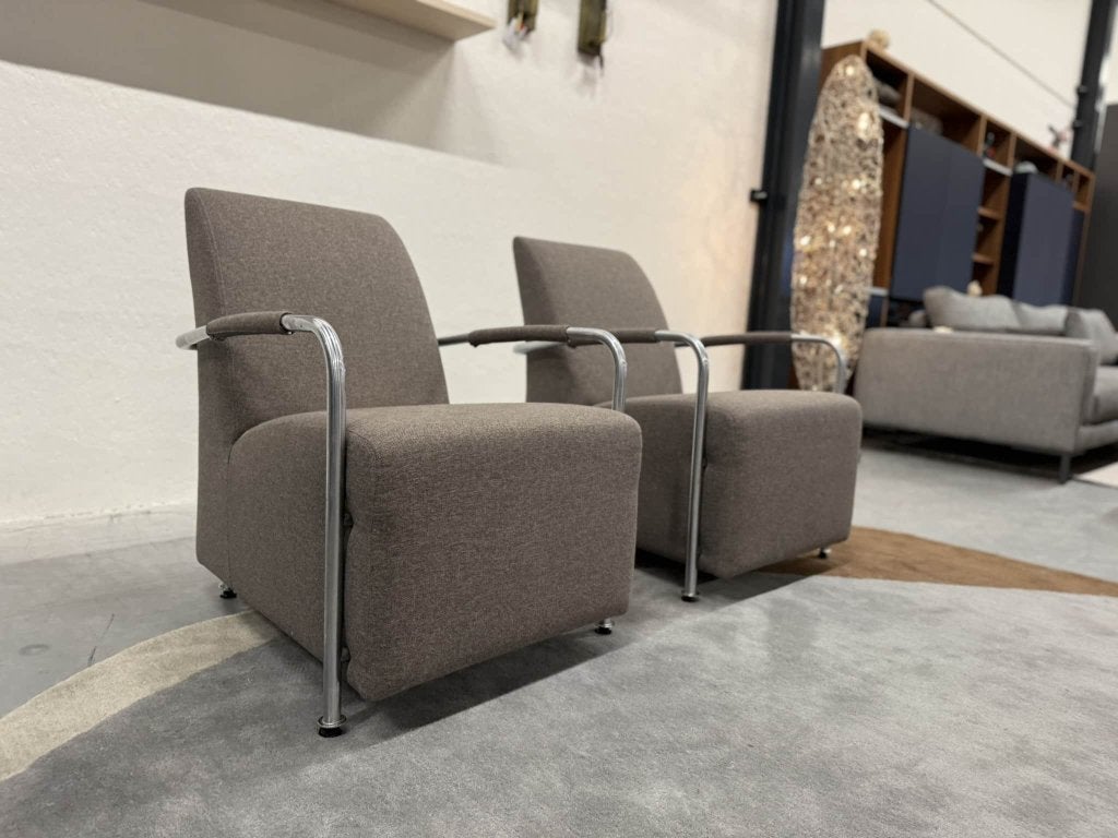 2 als nieuw Gelderland 6420 fauteuil stof Design stoel, Huis en Inrichting, Ophalen of Verzenden, Zo goed als nieuw, Info@gelderlanddesign.com