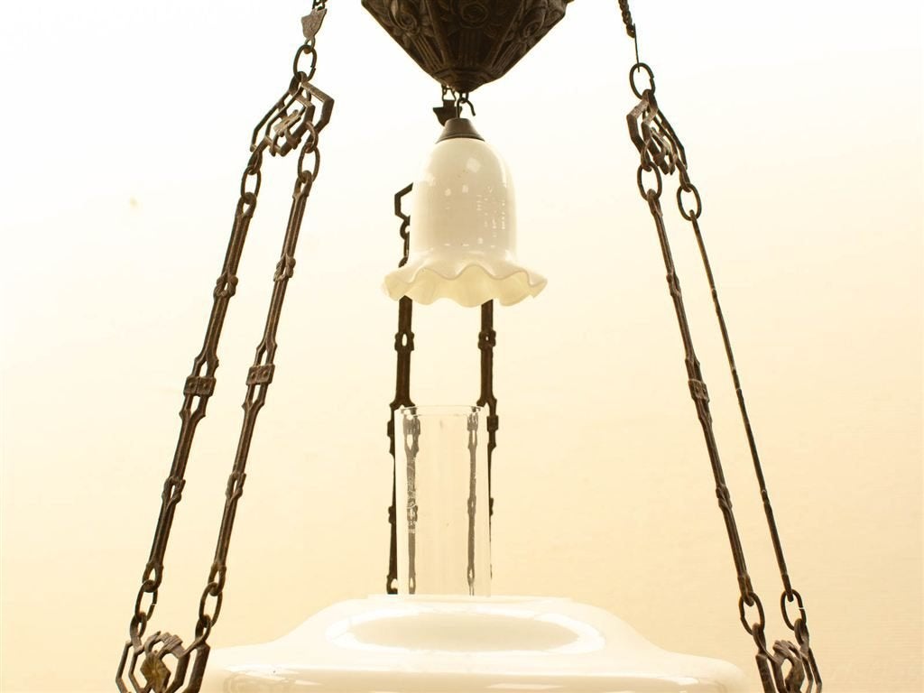 antieke hangende olielamp 33933, Ophalen of Verzenden, Gebruikt