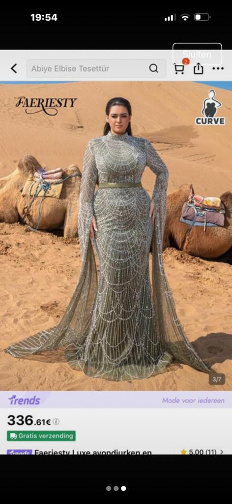 Olive Green Mermaid evening  dress dubai style Abiye, Kleding | Dames, Jurken, Ophalen of Verzenden, Zo goed als nieuw, Maat 42/44 (L)
