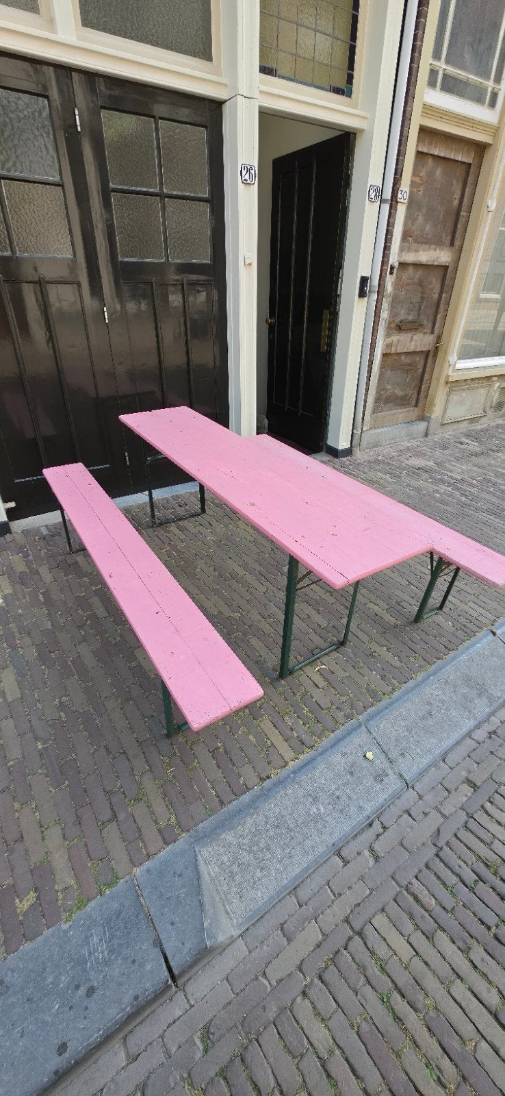 Biertafel set 220cm, Ophalen, Gebruikt, Rechthoekig, Hout