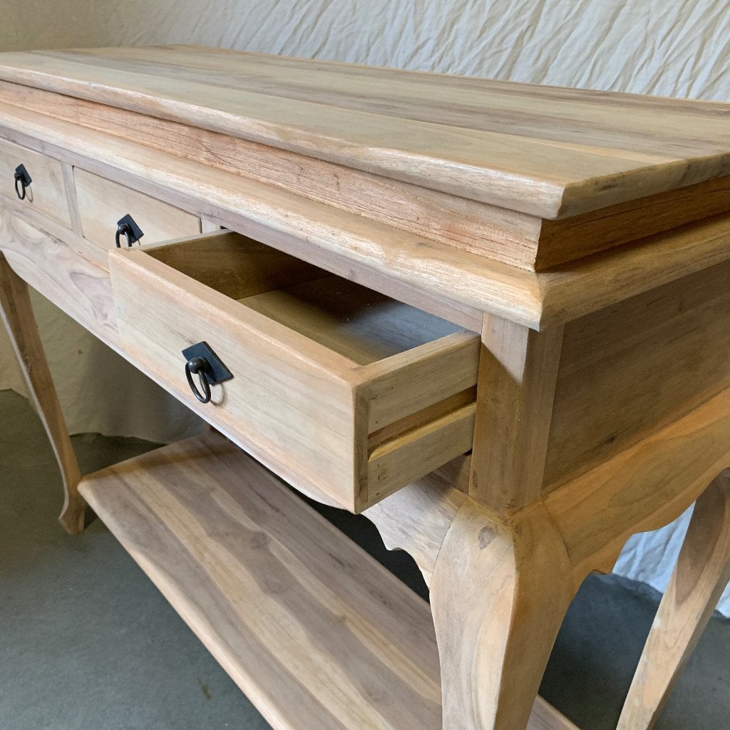 sidetable teak - 3 lades - 100 x 36 cm – Gratis bezorgd, TTM Wonen, Meubels – (Perzische) Tapijten en Woonaccessoires, 100 tot 150 cm