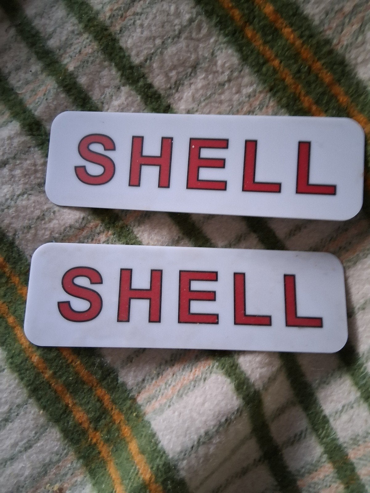 Twee vintage Shell reclameborden voor benzinepomp, Ophalen of Verzenden, Reclamebord