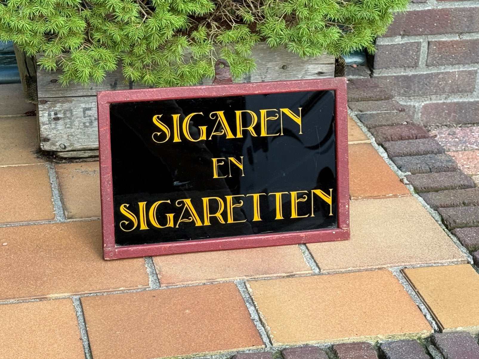 Antieke glas reclame bord sigaren sigaretten geen emaille, Ophalen of Verzenden, Gebruikt, Reclamebord