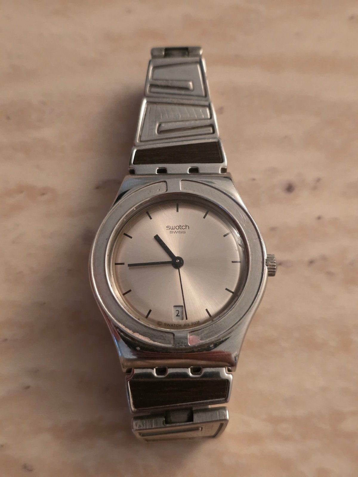Swatch Irony Polshorloge - Zilverkleurig met datum, Ophalen of Verzenden, Staal, Swatch