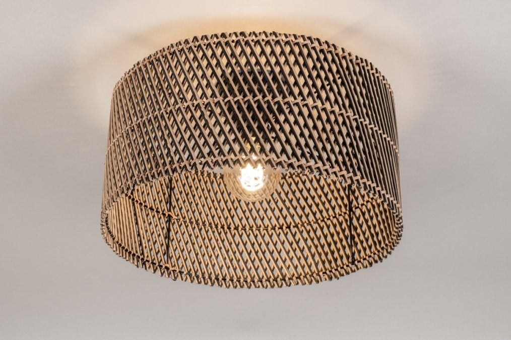 plafondlamp 40cm riet bamboe hoekbank bank bed tafel lamp, Ophalen of Verzenden, Nieuw, Metaal, Minder dan 50 cm