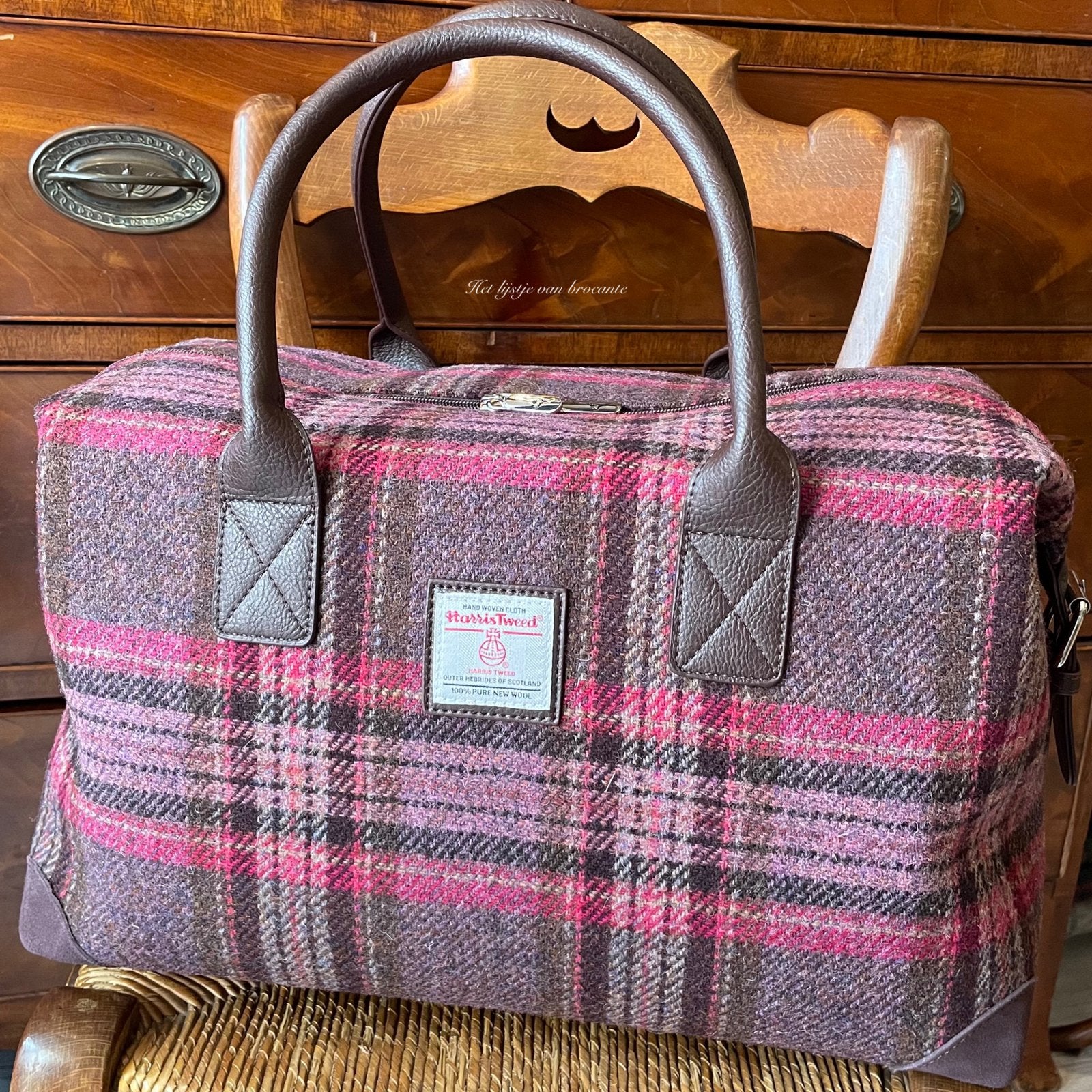 Schotse Harris Tweed weekendtas Burgundy Stewart, Overige kleuren, Info@lijstjevanbrocante.nl, Ophalen of Verzenden, Westdijk 41 3241 GT Middelharnis