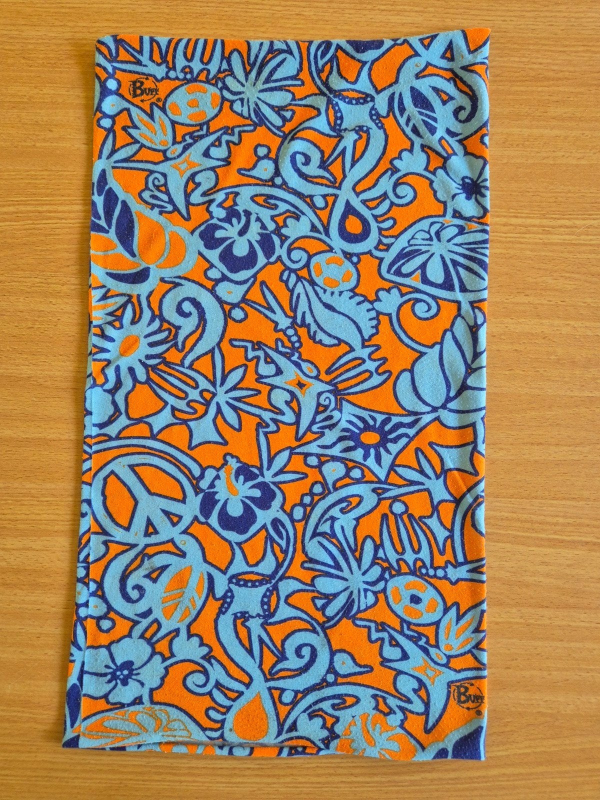 Buff sjaal met vrolijke print - Oranje, blauw, paars, Buff, Ophalen of Verzenden, Zo goed als nieuw