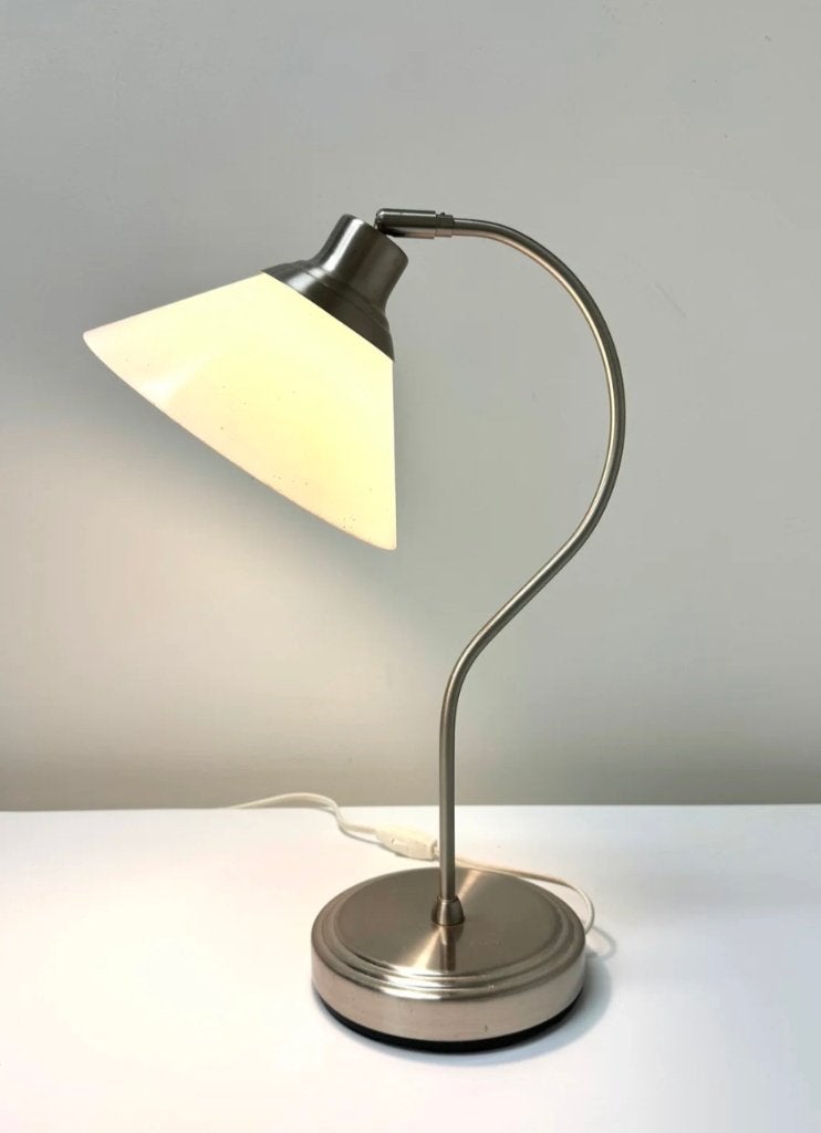 Ikea Kroby tafellamp - Geborsteld nikkel, Bureaulamp, E14 (klein), Wit, Glas