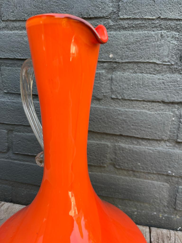 Vintage 60-70 Oranje Empoli Glazen Karaf Vaas met Handvat, Ophalen