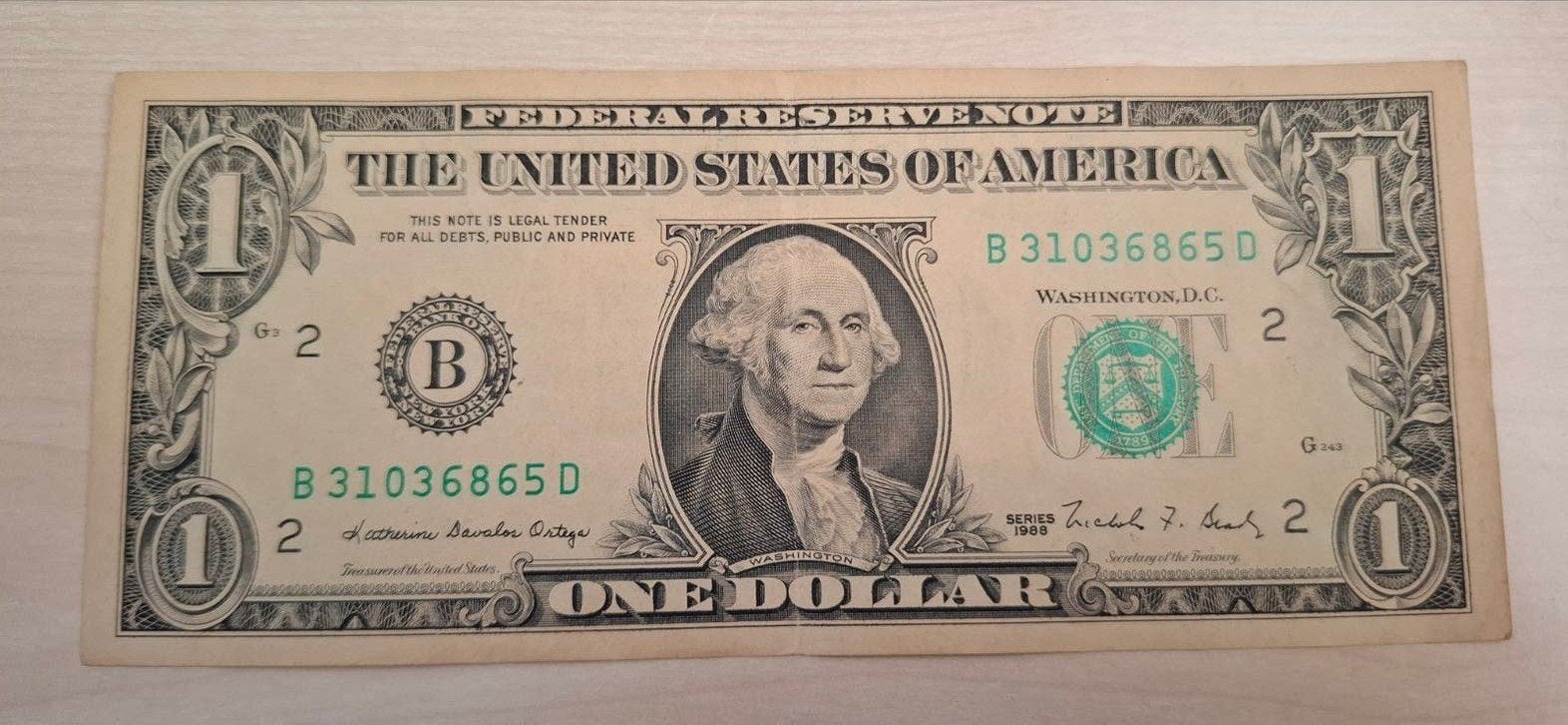 Amerikaans 1 Dollar Biljet - Serie 1988, Postzegels en Munten, Bankbiljetten | Amerika, Ophalen of Verzenden, Noord-Amerika, Los biljet