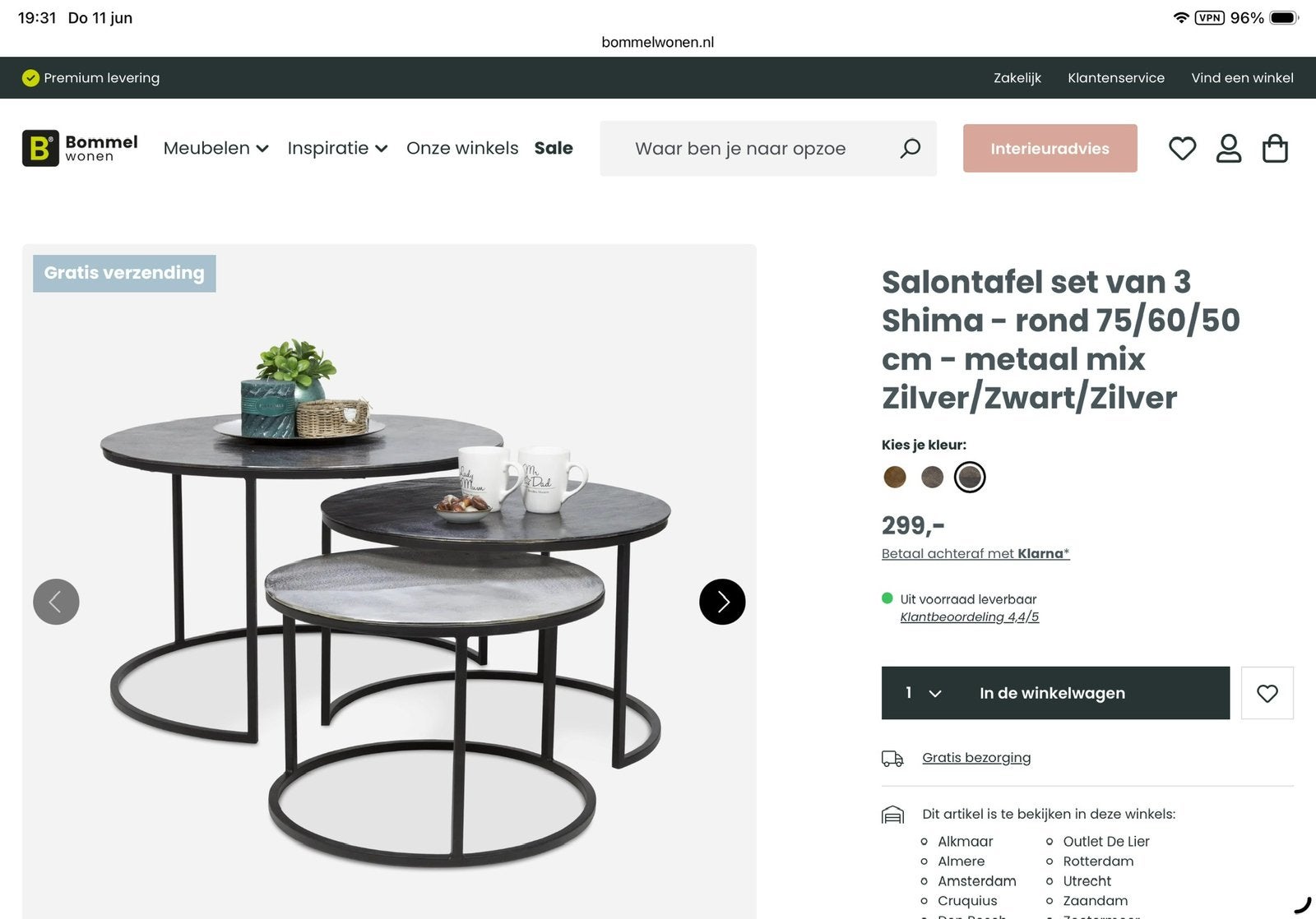 Industriele Salontafel set van 3, Ophalen, 50 tot 100 cm, Rond, 50 tot 100 cm