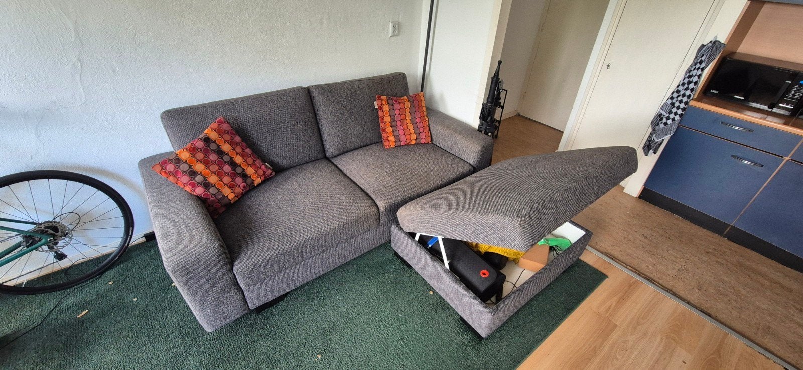 IKEA SÖRVALLEN 2-zitsbank met voetenbank en bergruimte, Ophalen, Gebruikt, Modern, Scandinavisch, Tweepersoons