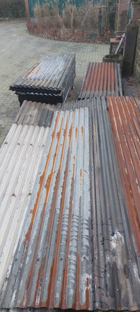 Grote partij vintage metalen roestige golfplaten  dakplaten, Verzenden, Gebruikt