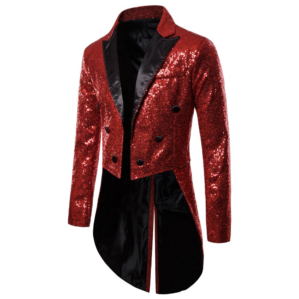 Heren lang rood glitter colbert mannen rode jas circus feest, Verzenden, Nieuw, Overige maten, Rood