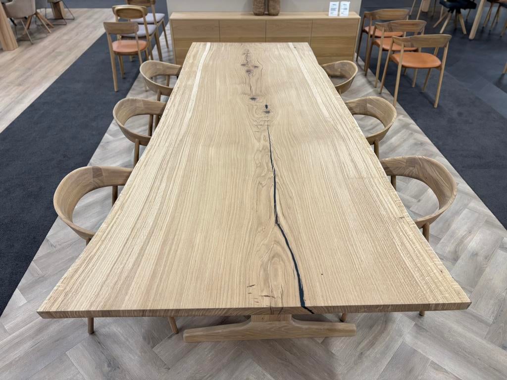 Unieke eiken eettafel – massief uit één stuk 300x120cm, Ophalen, Eikenhout, 200 cm of meer, 50 tot 100 cm